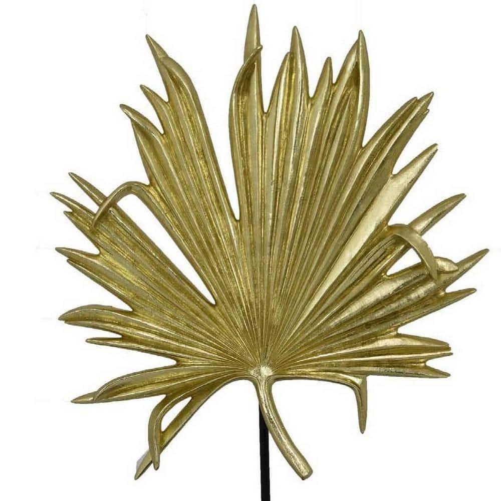 Benjara Menny 21 Inch Palm Leaf Resin Decorative Sculpture, Resin Gold Finish