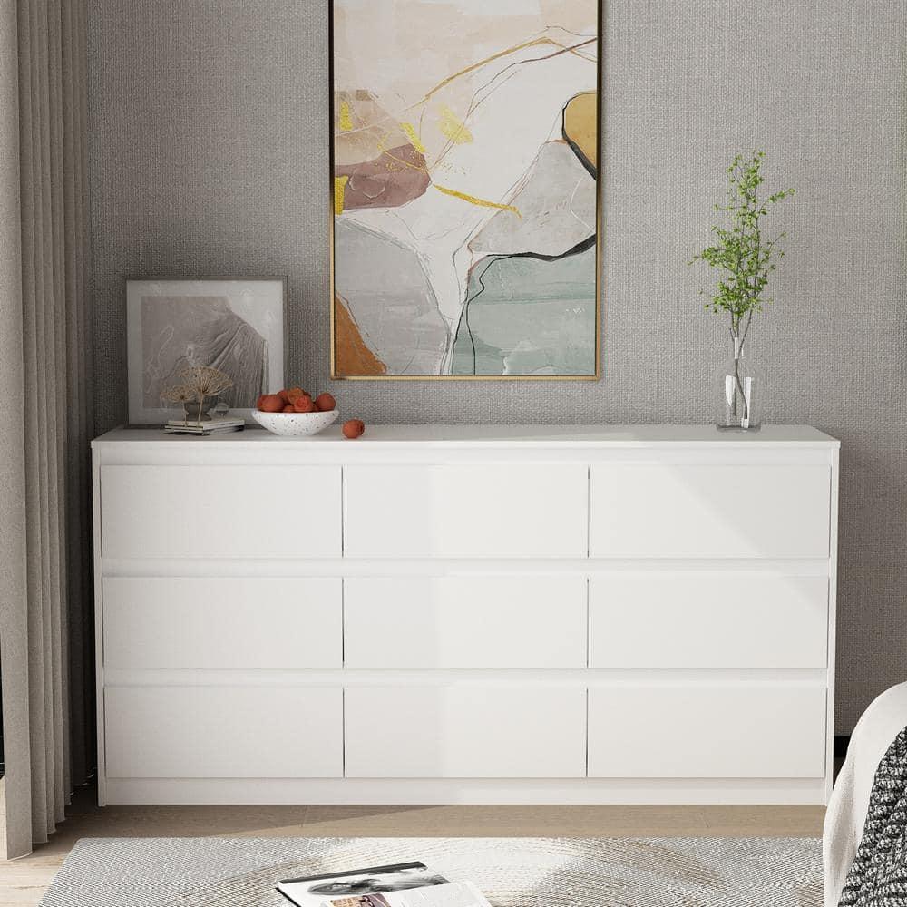 FUFU&GAGA White Modern Dresser for Bedroom 9 Drawers Wood Chest of Drawers