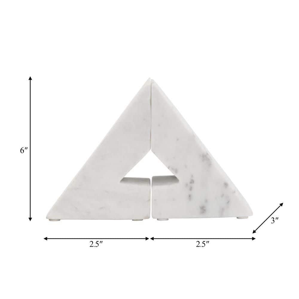 Sagebrook Home Marble, Set of 2 6"h Right Triangle Bookends, White