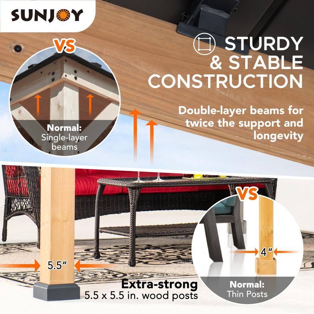 Sunjoy Sunjoy Hardtop Gazebo 11 x 13 ft. Upgrade Cedar Framed Wood Gazebos with Brown Steel and Polycarbonate Hip Roof Hardtop for Garden, Backyard Shade,