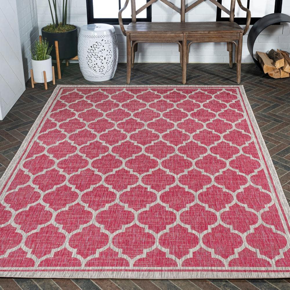 3' x 5' Trebol Moroccan Trellis Textured Weave Indoor/Outdoor Area Rug, Fuchsia/Light Gray - JONATHAN Y