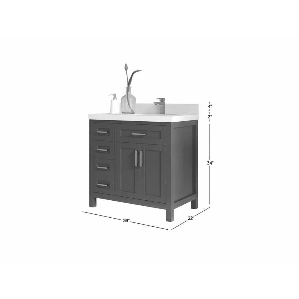 Hudson 36 in. W x 22 in. D x 36 in. H Right Offset Sink Bath Vanity in Navy Blue with 2 in. Empira Quartz Top