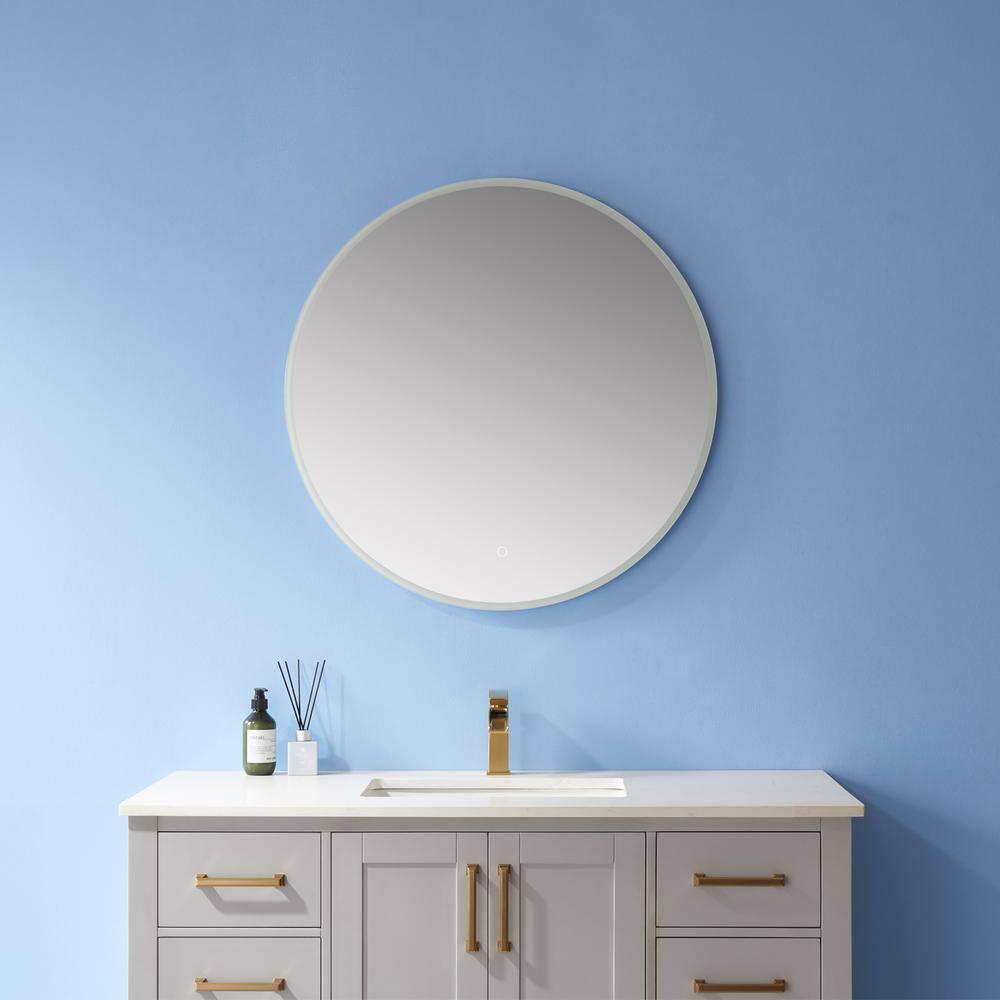 Century 32 in. W x 32 in. H Frameless Round LED Light Bathroom Vanity Mirror in Silver Finish