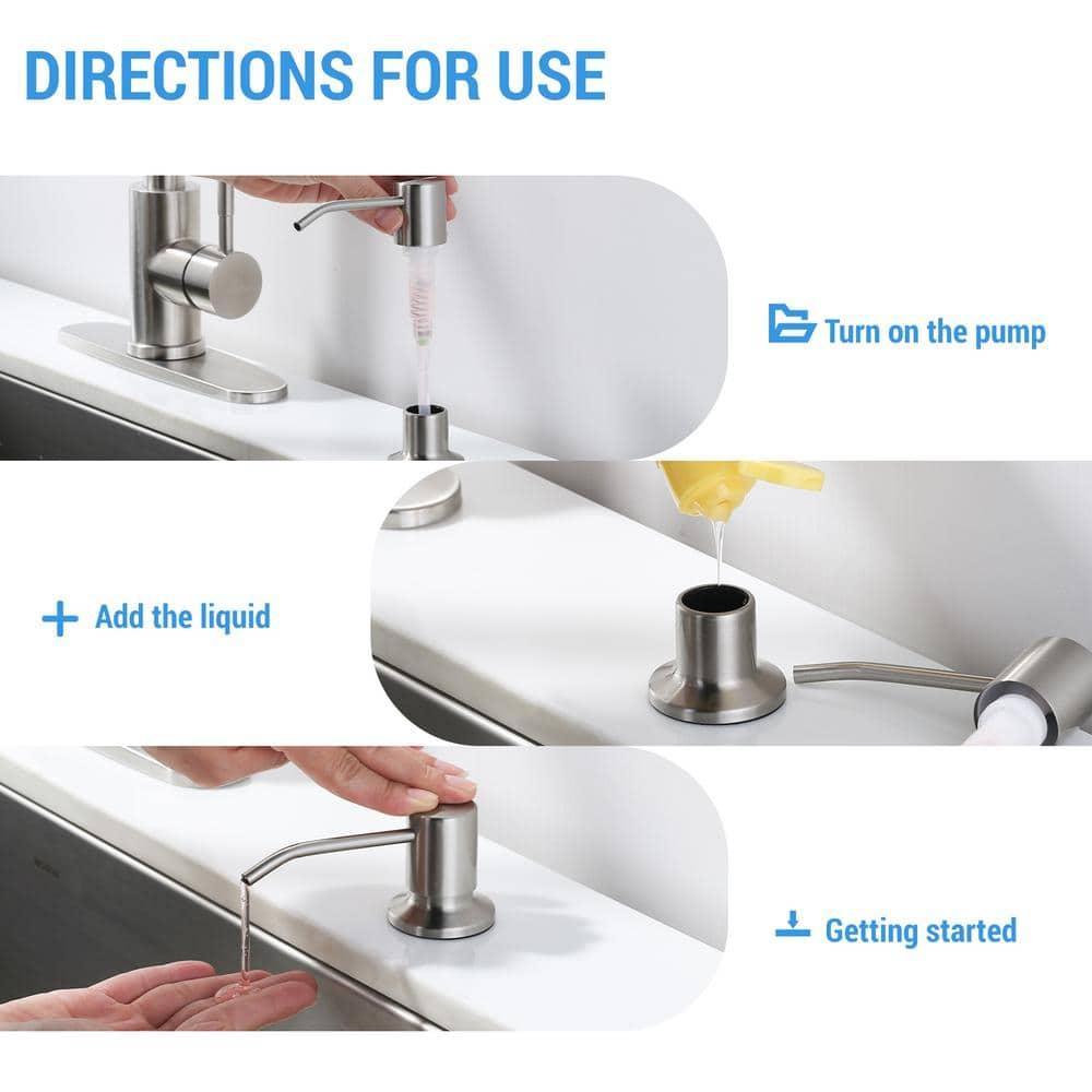 FORIOUS Brushed Nickel Soap Dispenser for Kitchen Sink with 500ML/18OZ Bottle, Lotion Dispenser Built in Refill from The Top for Countertop Sink