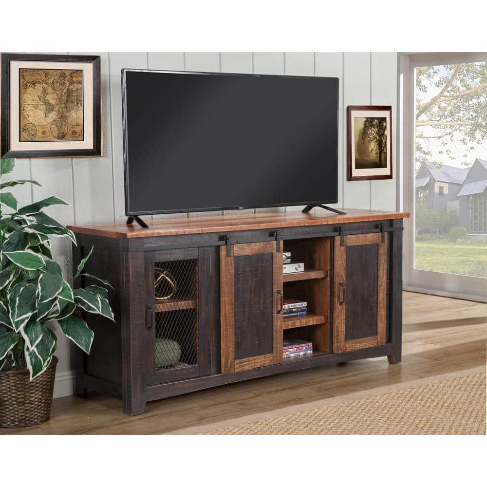 Santa Fe 65" Solid Wood TV Stand Antique Black and Honey - Martin Svensson Home