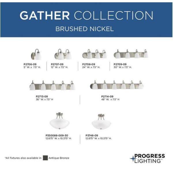 Progress Lighting Gather 6-Light Bath Bracket, Brushed Nickel, Etched Glass Shades