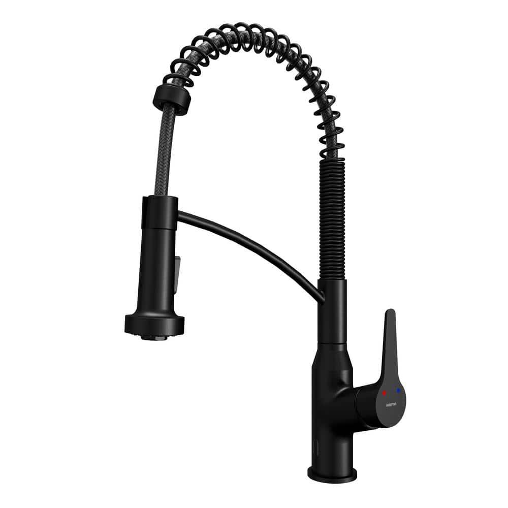 Karran Matte Black Single Handle Deck-mount Touchless Pull-down Kitchen Faucet with Sprayer