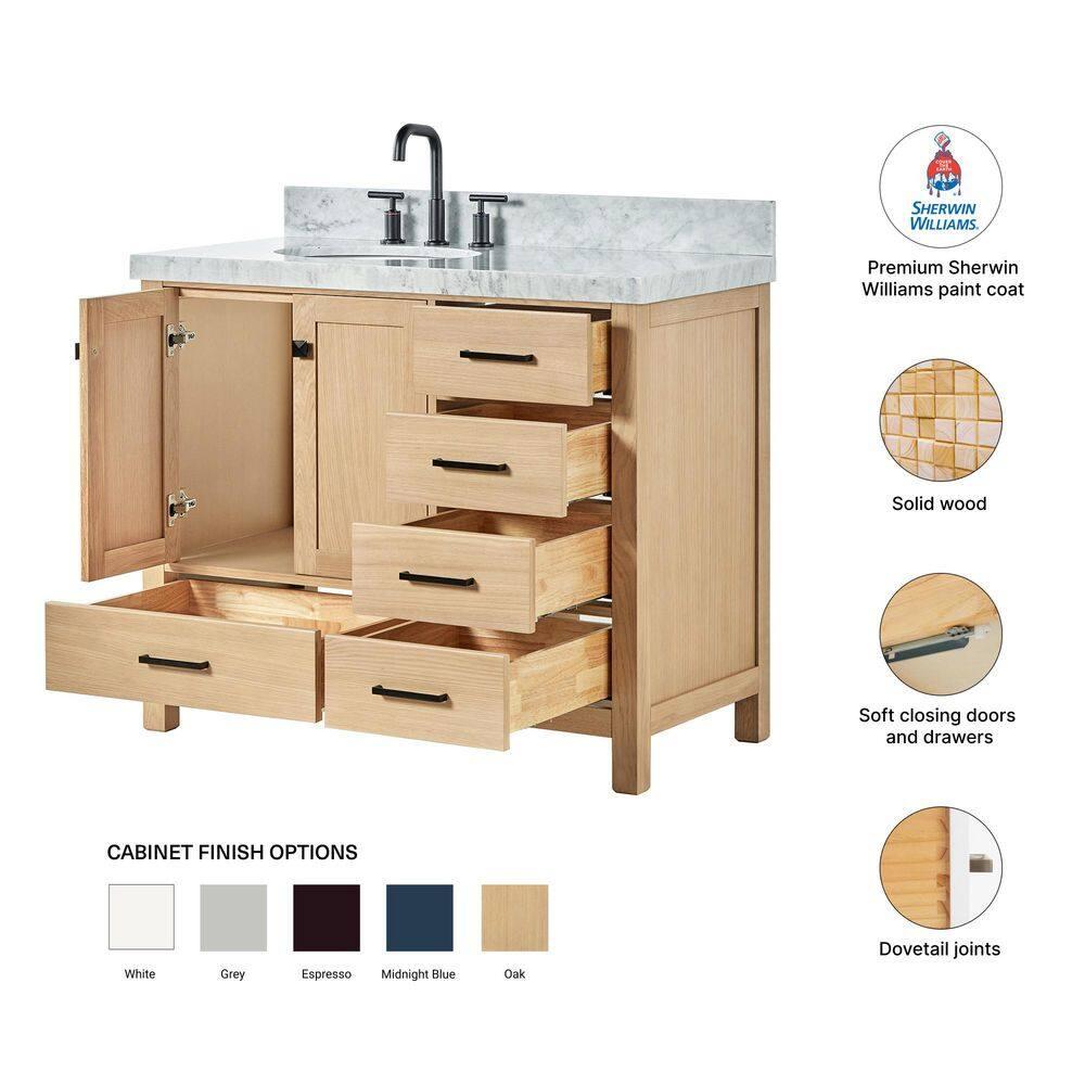 Cambridge 42'' Single Bathroom Vanity with Carrara Marble Top