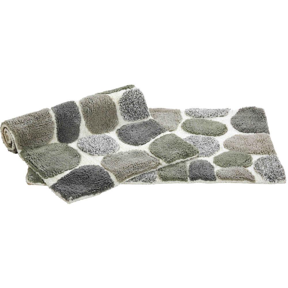 Chesapeake Geometric Grey Cotton Bath Rug, Non-Slip Backing (2 Count)