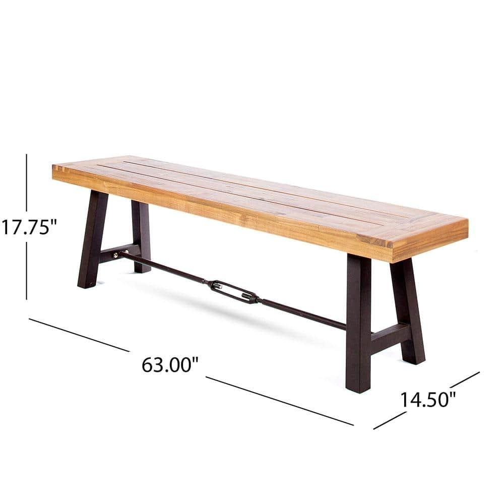 Rustic Black Steel and Acacia Wood Outdoor Bench