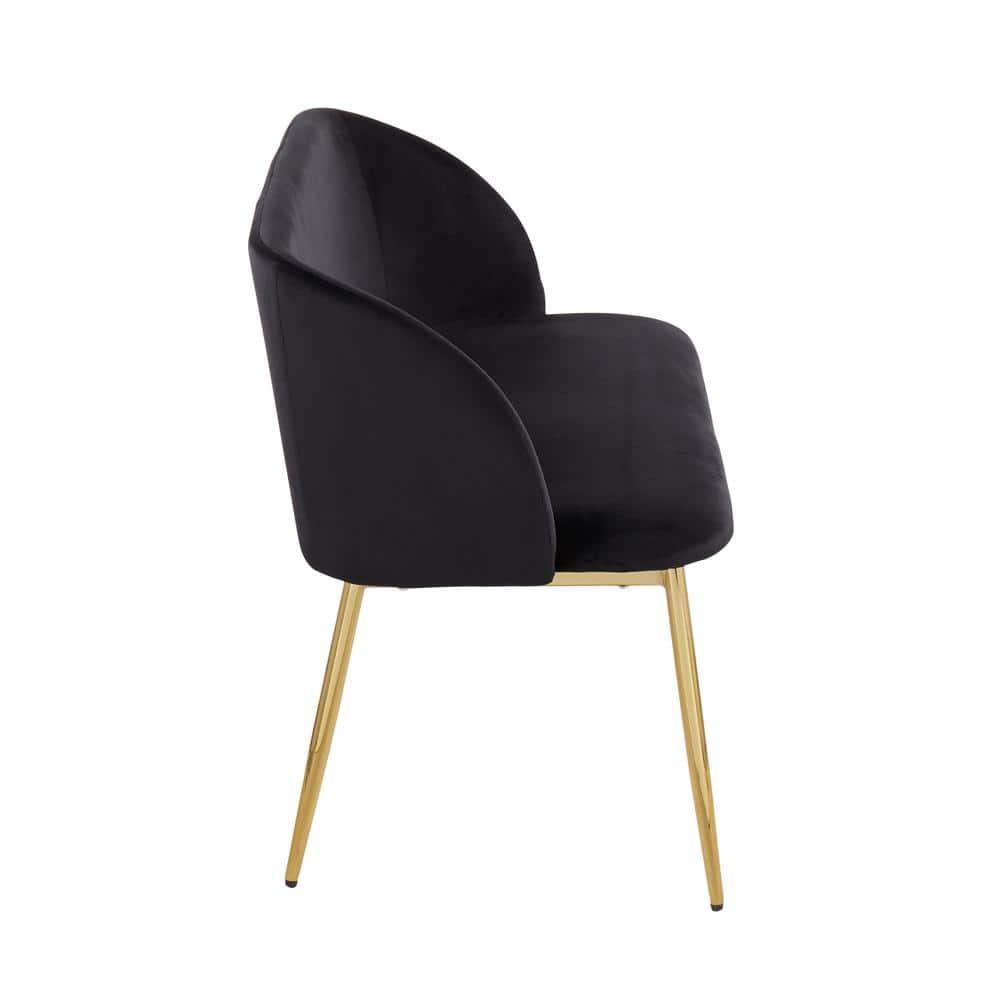 46" Fran Glam Bench Steel/Velvet Gold/Black - LumiSource: Upholstered Banquette with Padded Back