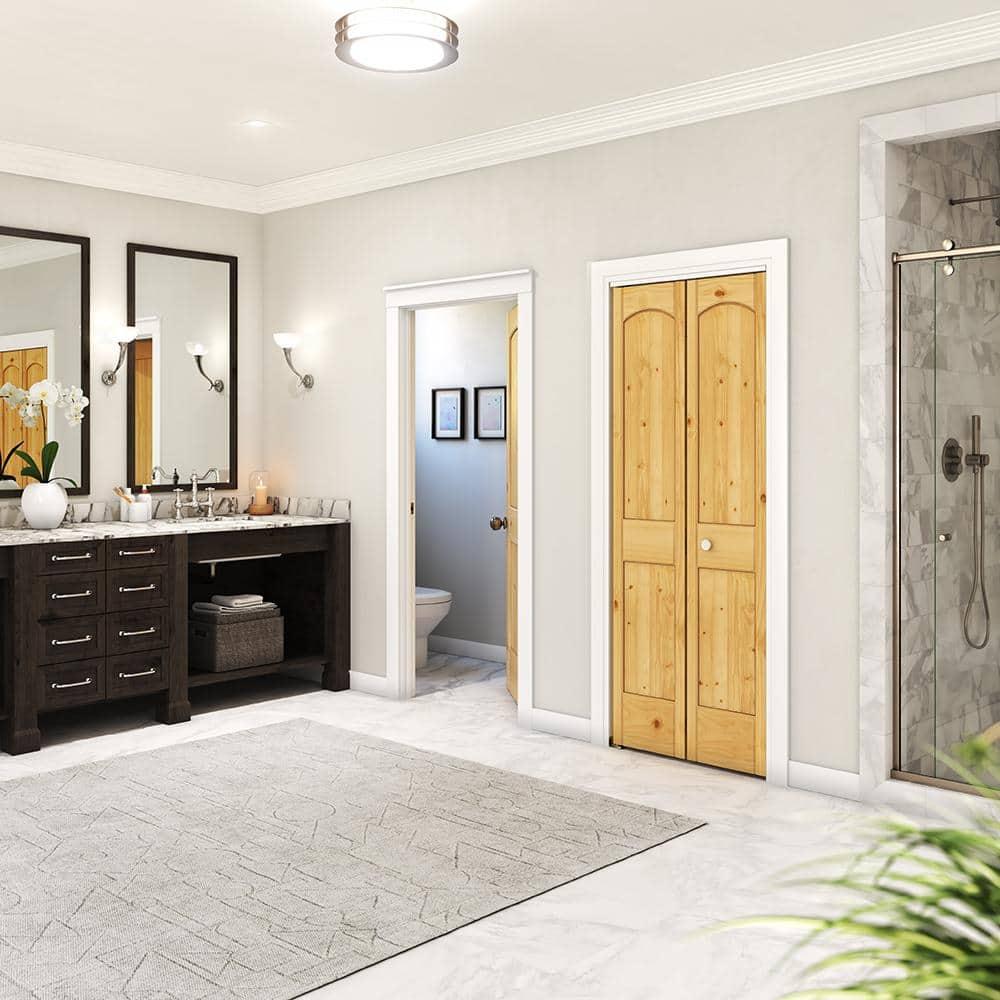 EightDoors 80-in Natural 2-panel arch top Smooth Solid core Unfinished Pine Wood Closet Bifold Door ( Hardware Included )