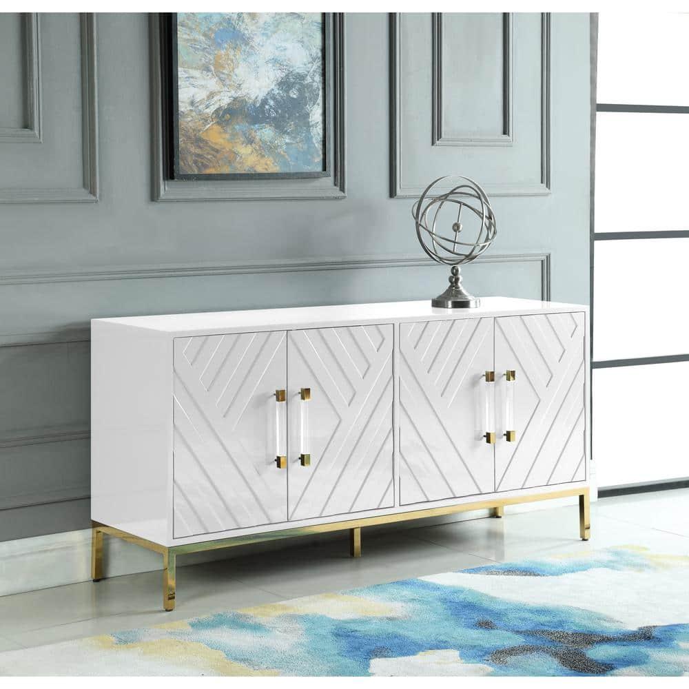Best Master Furniture Junior 64" Transitional Wood Sideboard in White/Gold
