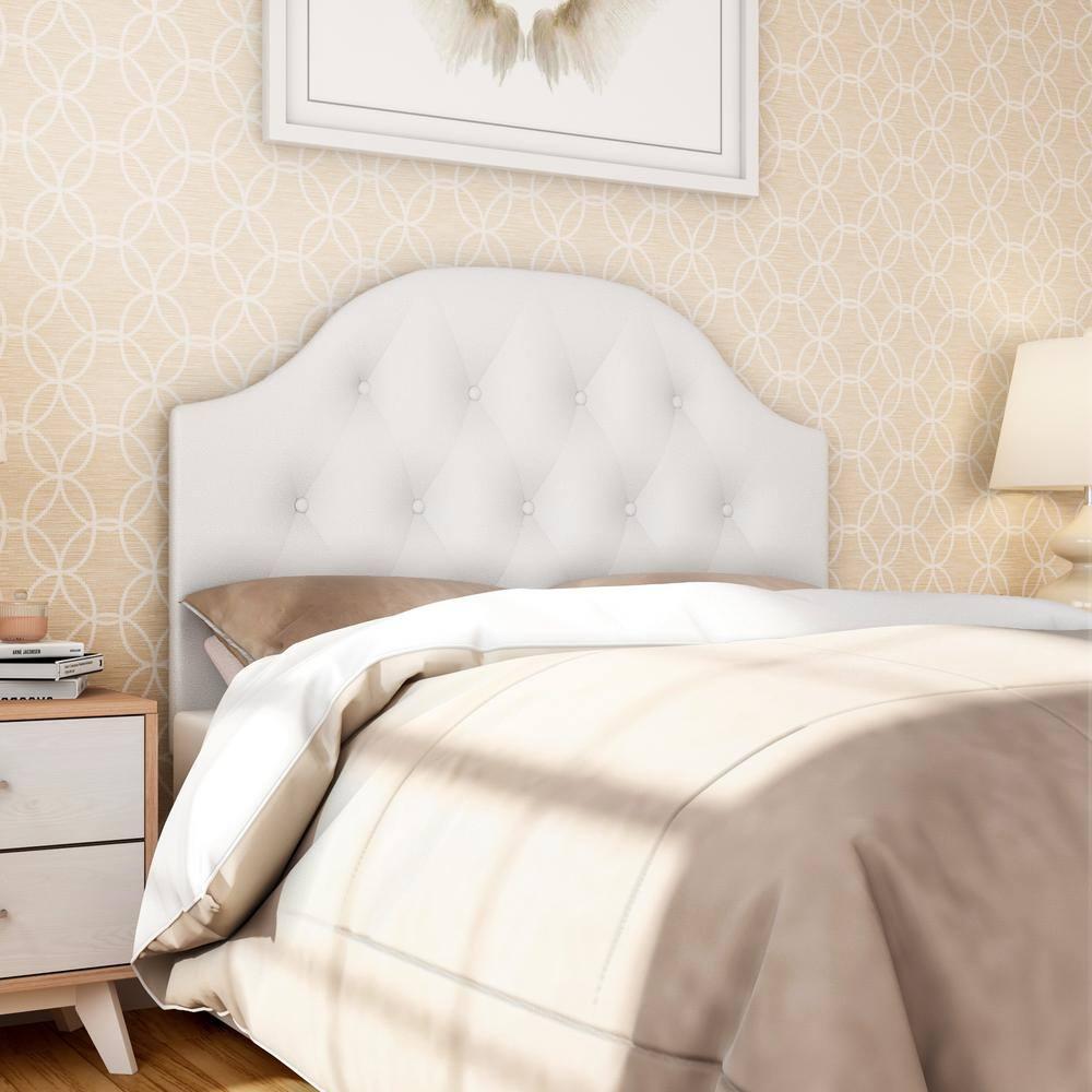 Queen Morris Modern And Contemporary Faux Leather Upholstered Button-Tufted Scalloped Headboard White - Baxton Studio: Curved, Adjustable