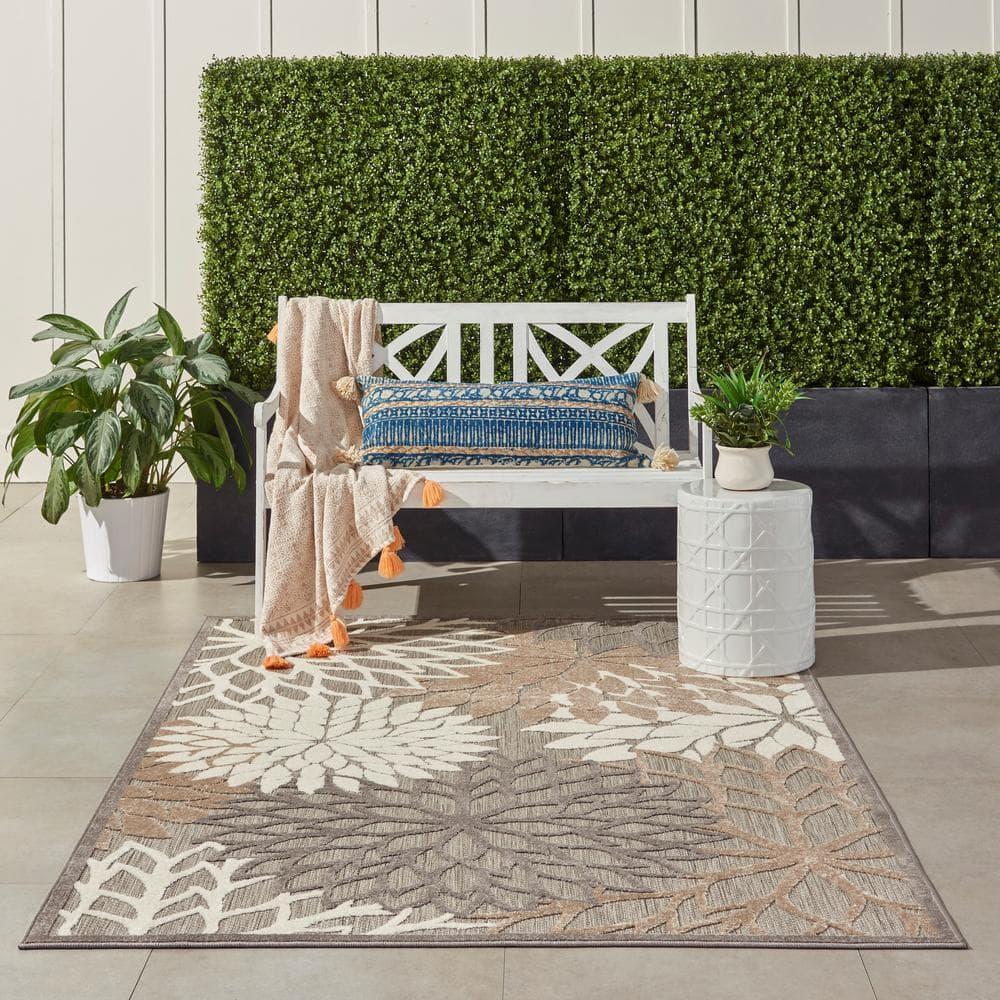 Nourison Aloha Floral Bloom Flatweave High-Low Indoor Outdoor Area Rug Natural 5'3" x 7'5"