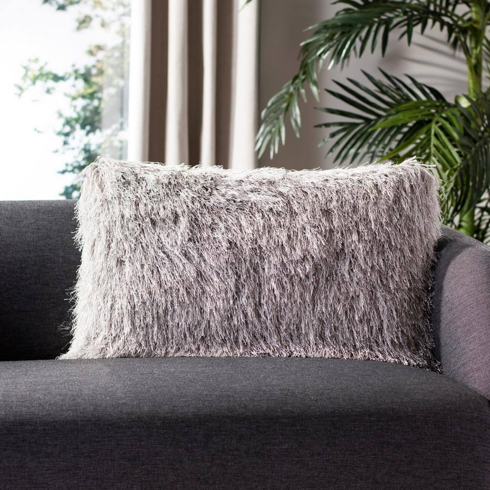 Shag Modish Metallic Pillow - Metallic Silver - 12"X20" - Safavieh