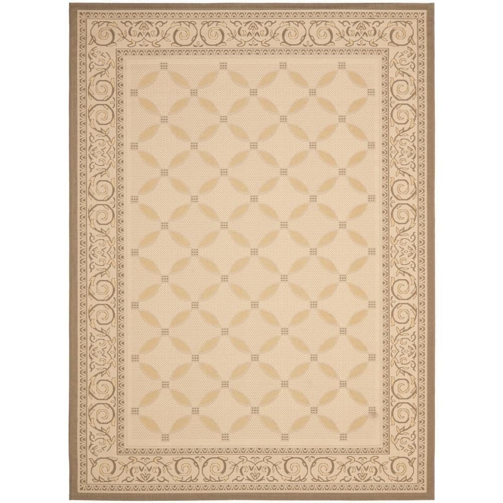 SAFAVIEH Courtyard Cohen Bordered Indoor/Outdoor Area Rug, Dark Beige/Beige, 9' x 12'