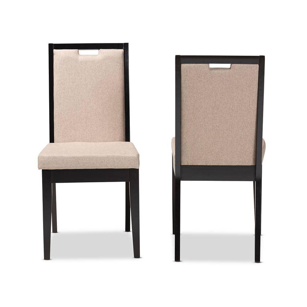 2pc Octavia Wood Dining Chair Set Sand/Dark Brown - Baxton Studio