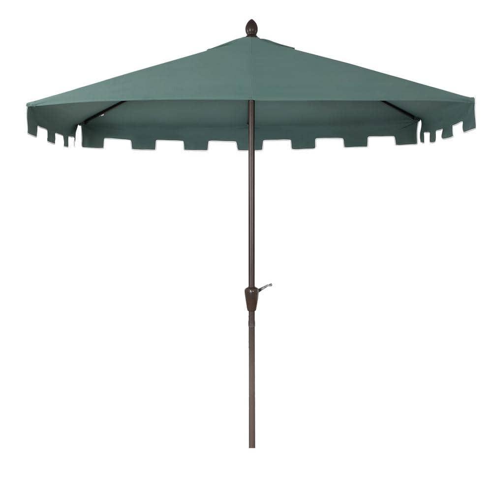 JONATHAN Y Sidney 9 ft. Classic MidCentury Rectangular Half Market Patio Umbrella with Crank, Wind Vent and UV Protection in Green/White