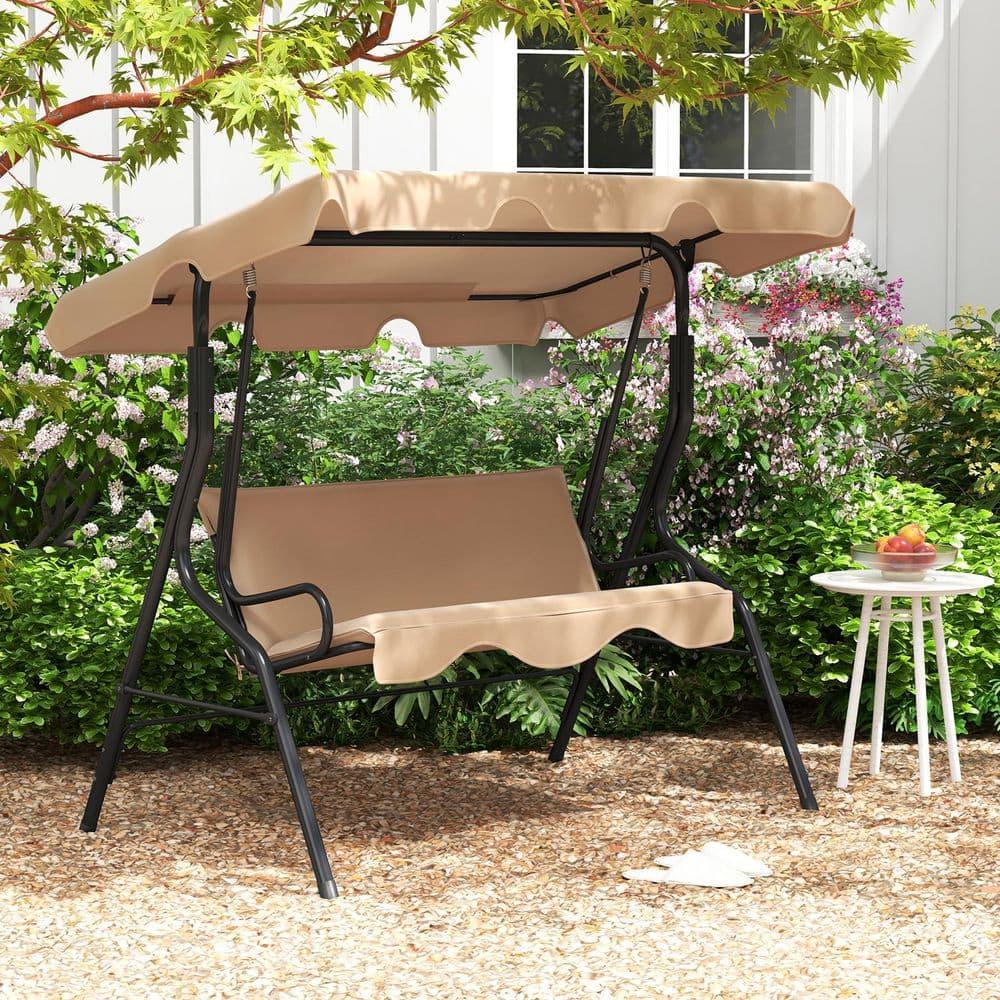 Arlmont & Co. Arlmont & Co. Patio 3 Seats Canopy Swing Glider Hammock Steel Frame Cushioned Backyard