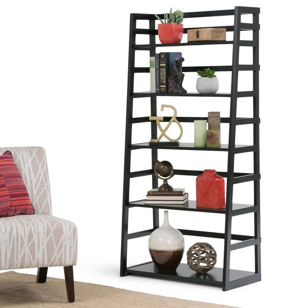 Simpli Home Acadian 30"W Solid Wood 5 Shelf Ladder Bookcase with Open Shelves