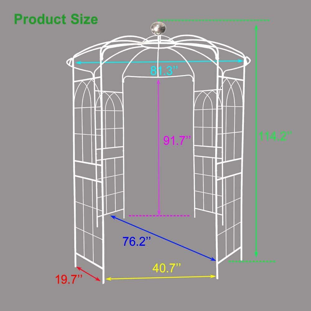 ANYHI Metal Garden Arch Iron Garden Arbors Gazebo Dia 81.3'' x 114.2'' High Birdcage Shape Pergola Pavilion for Wedding Ceremony White