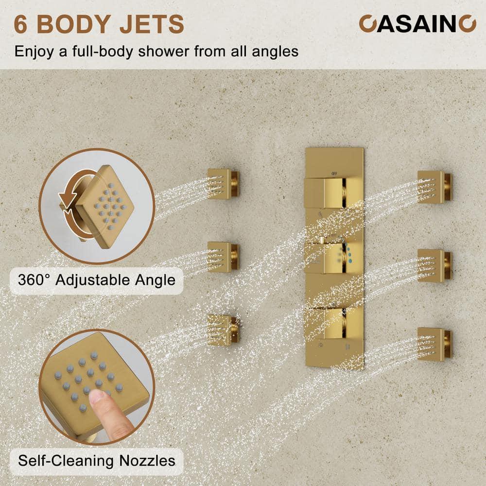 CASAINC Rainfall Symphony 16inch Dual Shower Head Rainfall Thermostatic Shower System with 16-inch Slide Bar and Body spray KCHS0019-16BG