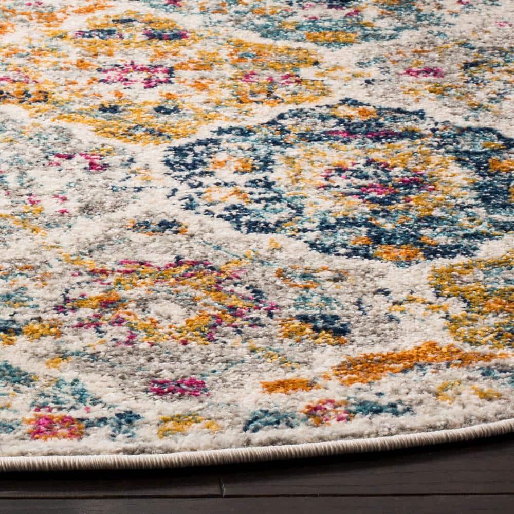 Madison MAD611 Power Loomed Indoor Area Rug - Cream/Multi - 4' Round - Safavieh