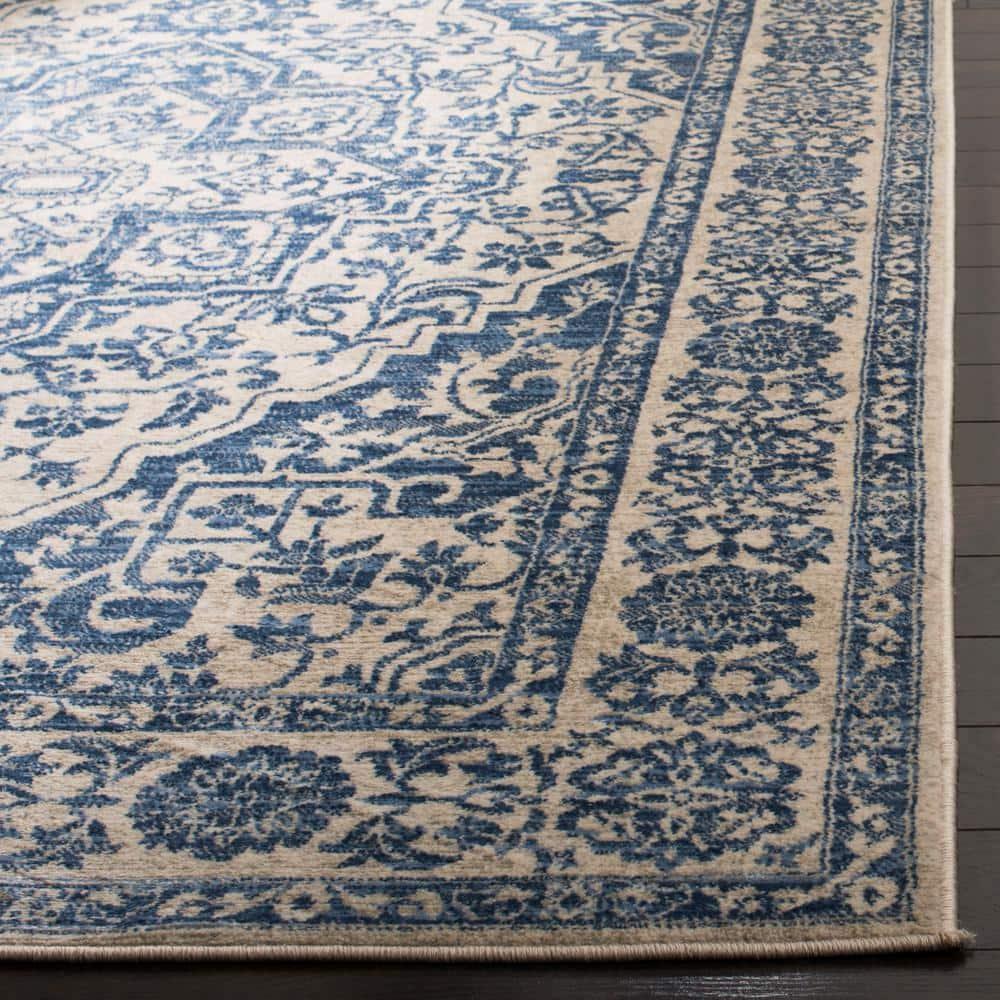 SAFAVIEH Brentwood Adams Oriental Runner Rug, Navy/Light Grey, 2' x 10'