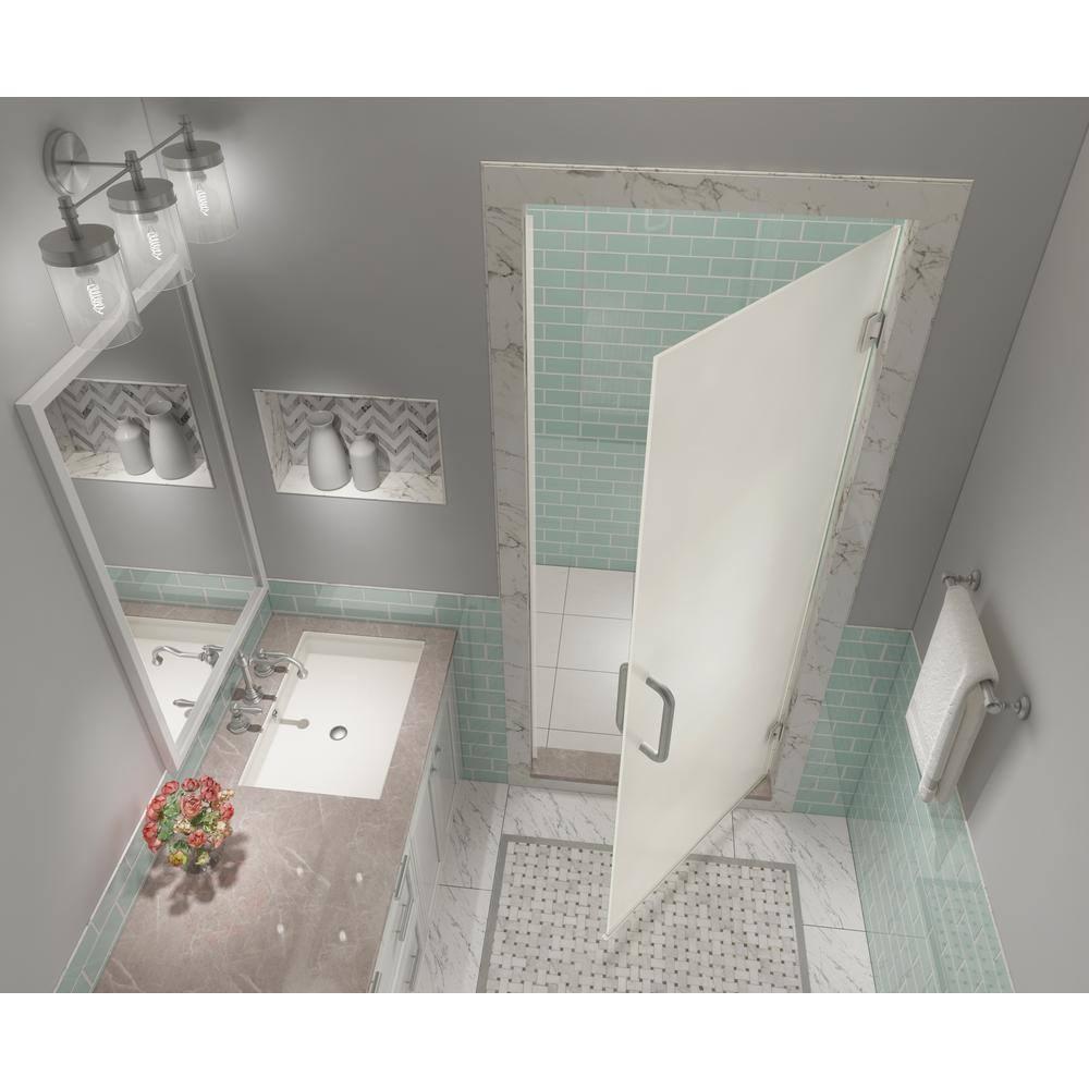 Kinkade XL 29.75" - 30.25" W x 80" H Hinged Frameless Shower Door with Ultra-Bright Frosted Glass