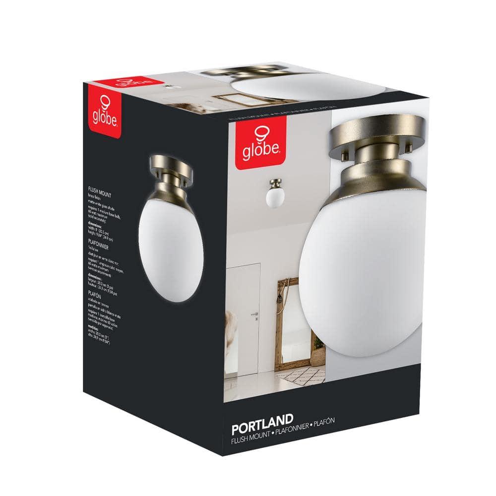 Globe Electric Portland 9.91 in. H X 8 in. W X 8 in. L Brass White Ceiling Light