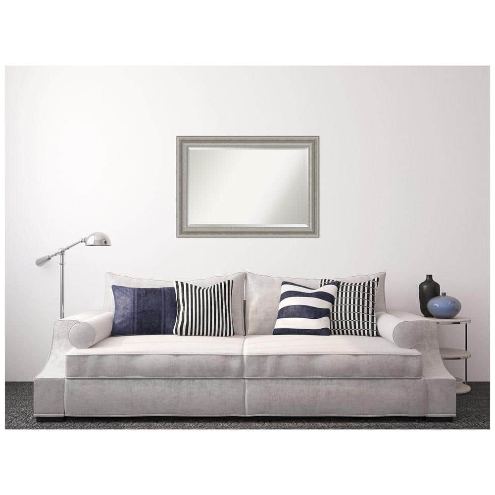 Amanti Art 42" x 30" Parlor Framed Bathroom Vanity Wall Mirror Silver: Modern Style, Beveled Glass, Wood Frame, Wall Mounted