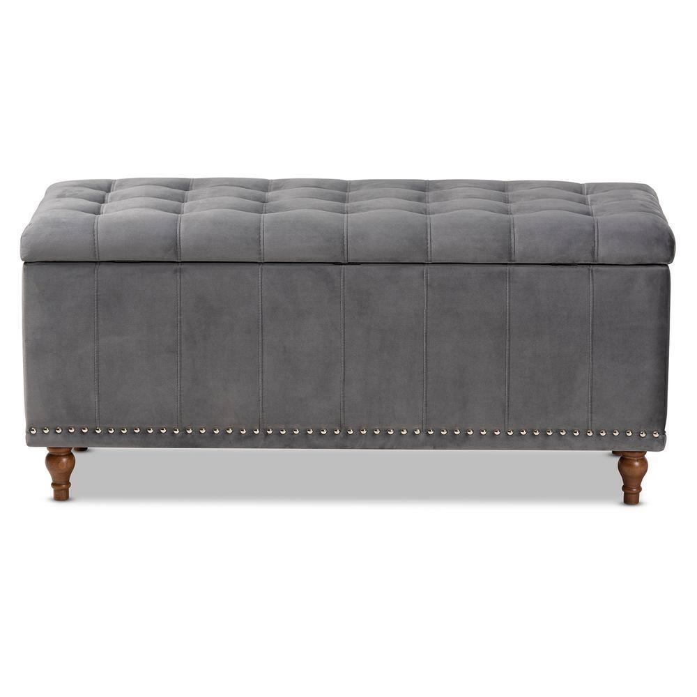 Kaylee Velvet Upholstered Button Tufted Ottoman Bench with Interior Storage - Baxton Studio
