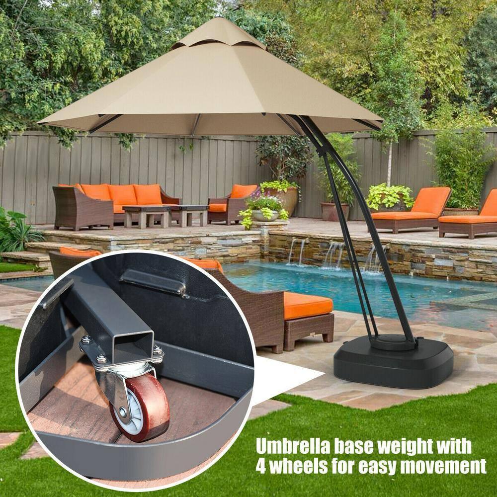 Canddidliike 11 Feet Outdoor Cantilever Hanging Umbrella with Base and Wheels-Tan, Patio Offset Umbrella with Easy Tilt Adjustment, Offset Hanging Umbrella, Sunshade Umbrella Canopy