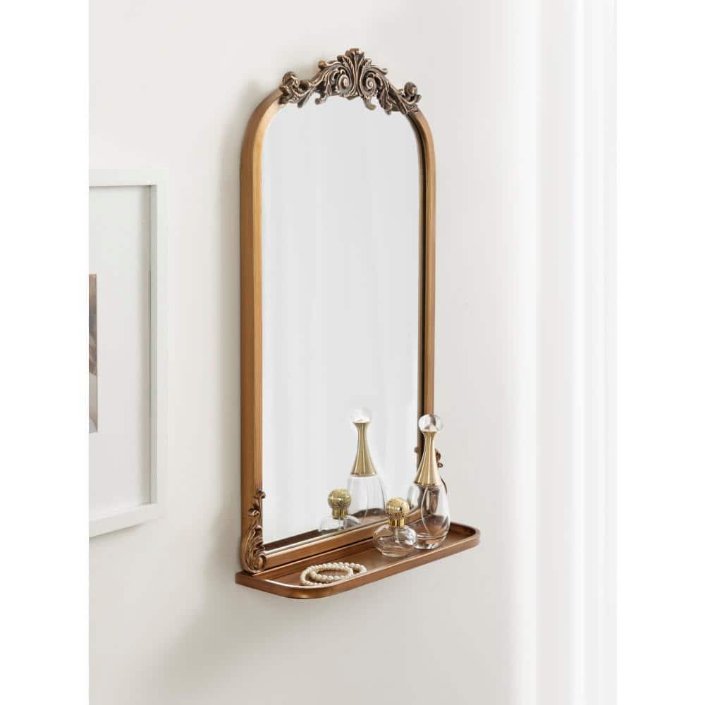 Kate & Laurel All Things Decor 16"x25" Arendahl Traditional Arch Mirror with Shelf: Baroque Design, Resin Garland