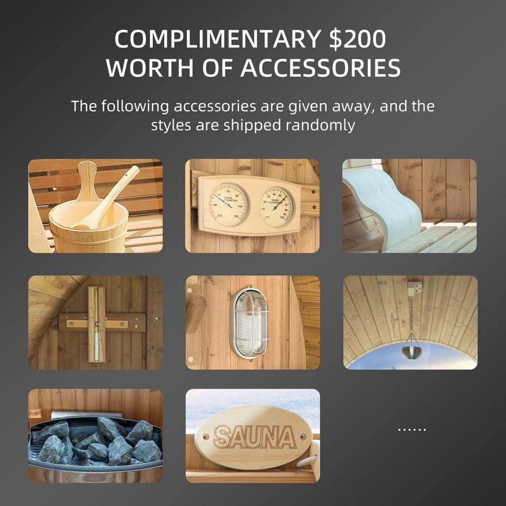 4-Person  Outdoor Barrel Sauna with View Window,Electric Heater,Sauna Starter Kit