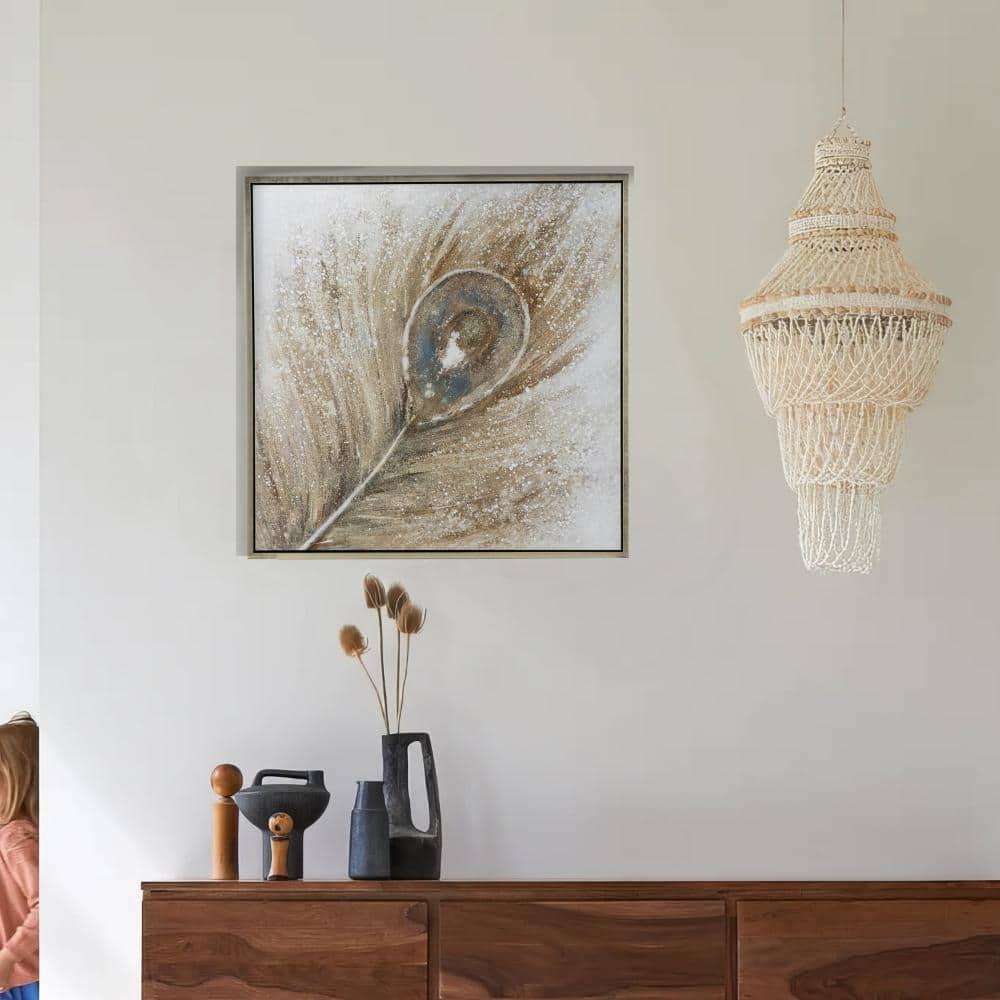 Benjara Peacock Feather Framed On Canvas Painting | Wayfair