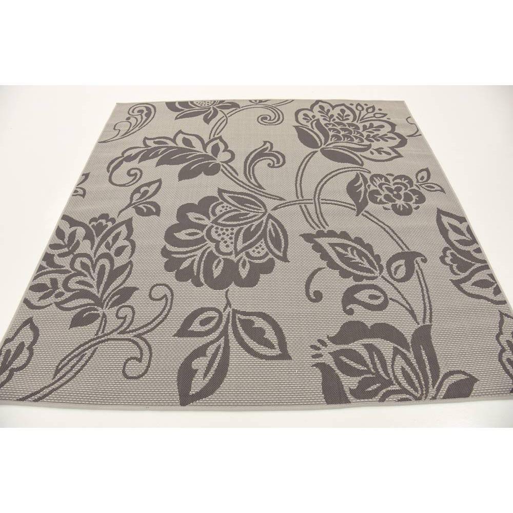 Unique Loom 6' 1 x 6' 1 Square Gray Outdoor Botanical Floral Area Rug