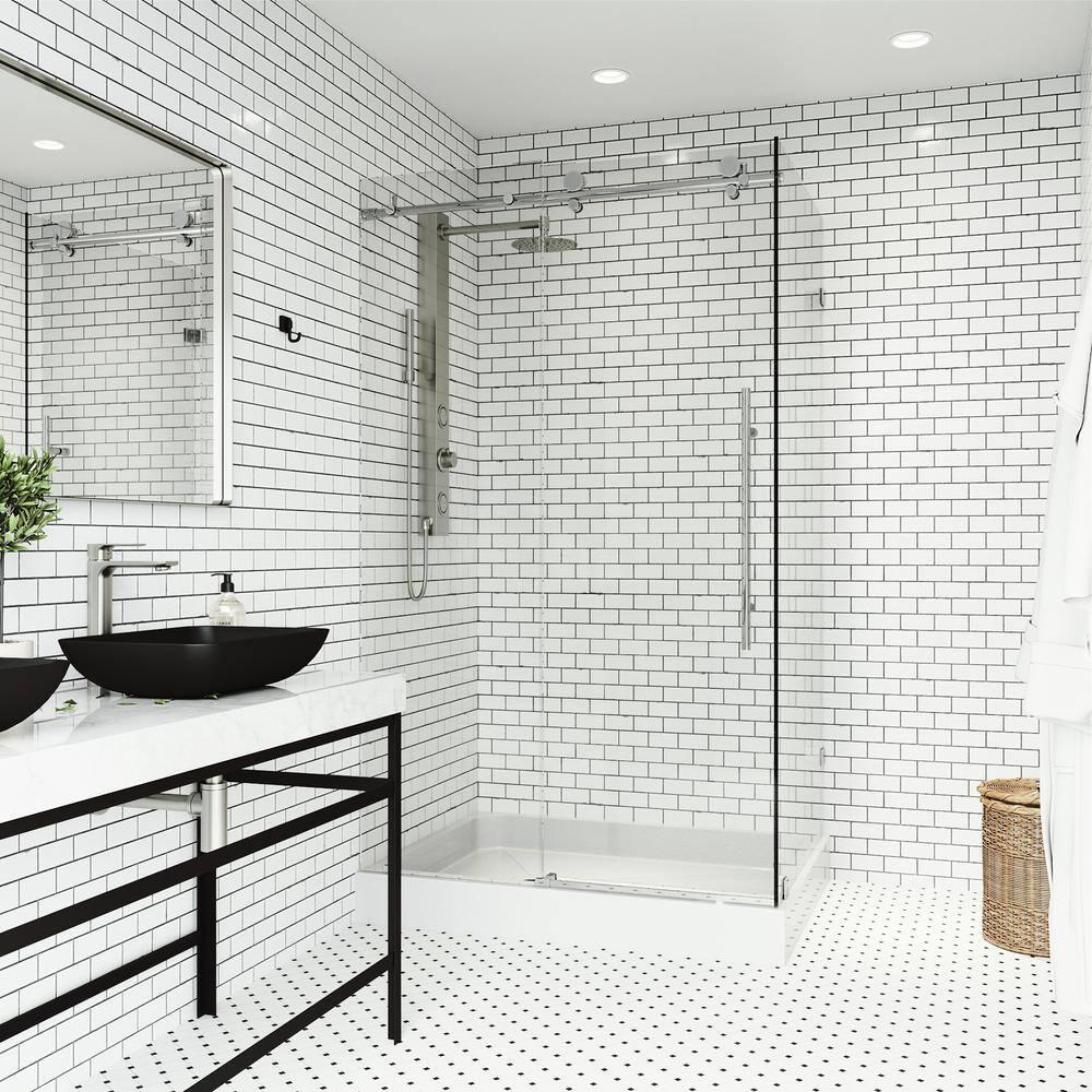 Elan E-class 48" W x 36" D x 82" H Sliding Frameless Shower Enclosure with 3/8" Clear Glass&Base