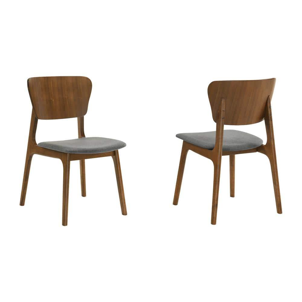Armen Living Kalia 18" Fabric & Wood Dining Chair in Charcoal/Walnut (Set of 2)