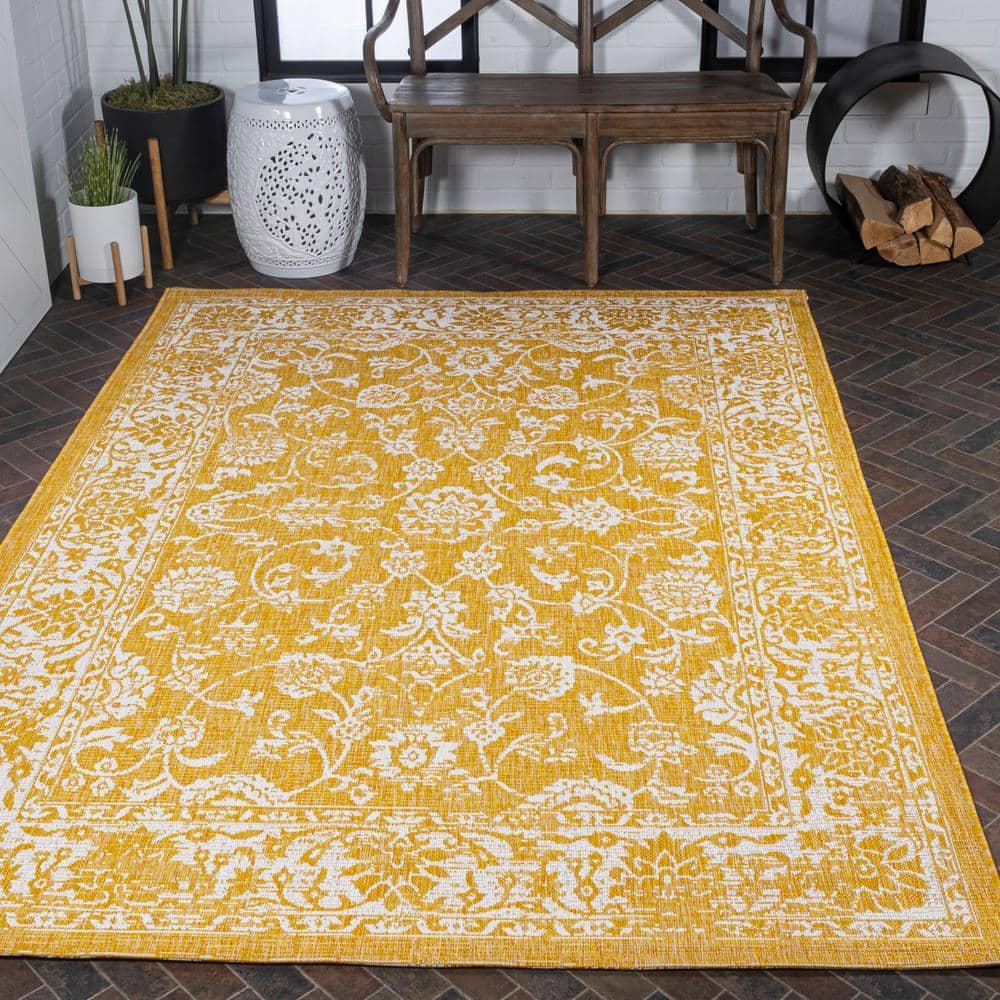 9' x 12' Tela Bohemian Textured Weave Floral Indoor/Outdoor Area Rug, Yellow/Cream - JONATHAN Y