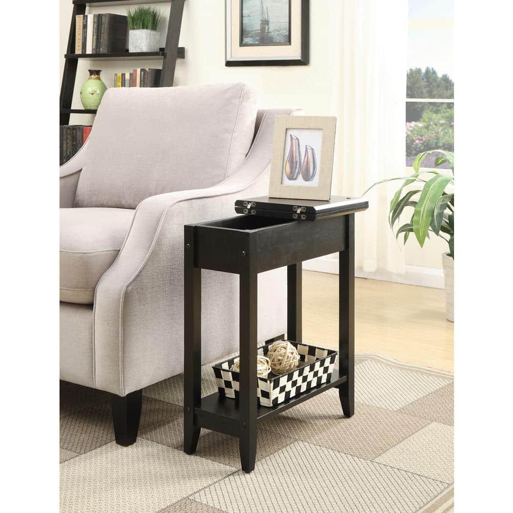 Convenience Concepts American Heritage 24 in. Tall Flip Top End Table, Black (Tabletop)