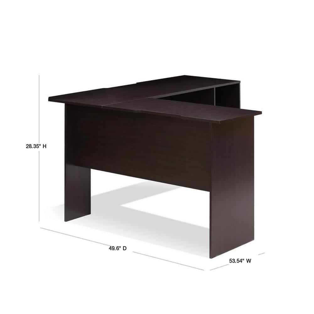 Furinno L-Shaped Computer Desk Study Gaming Table Corner Workstation with Open Bookshelves,Espresso