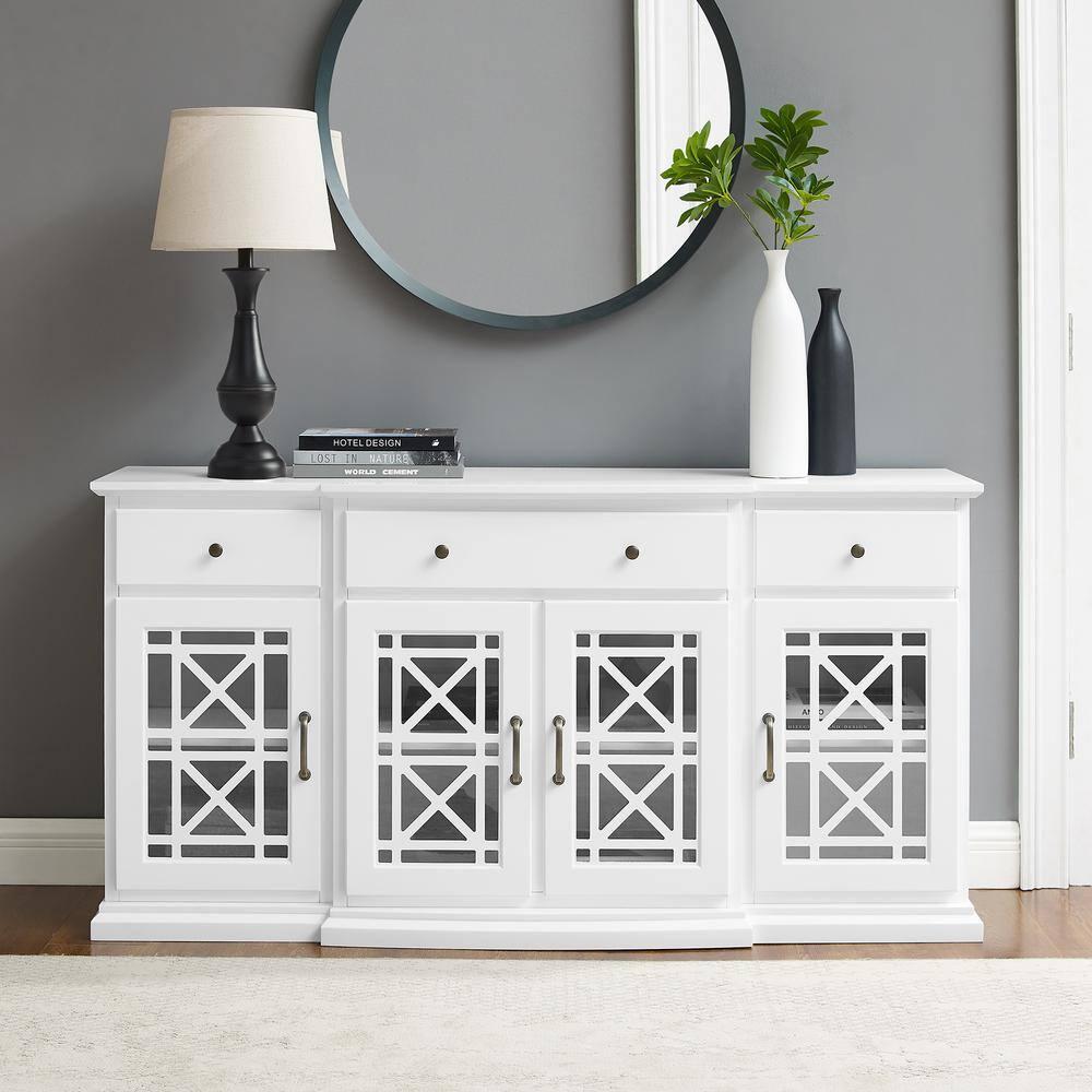 Walker Edison Traditional Fretwork TV Stand, White