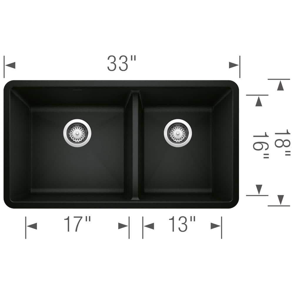 Precis SILGRANIT 33" L X 18" W Double Bowl Undermount Kitchen Sink