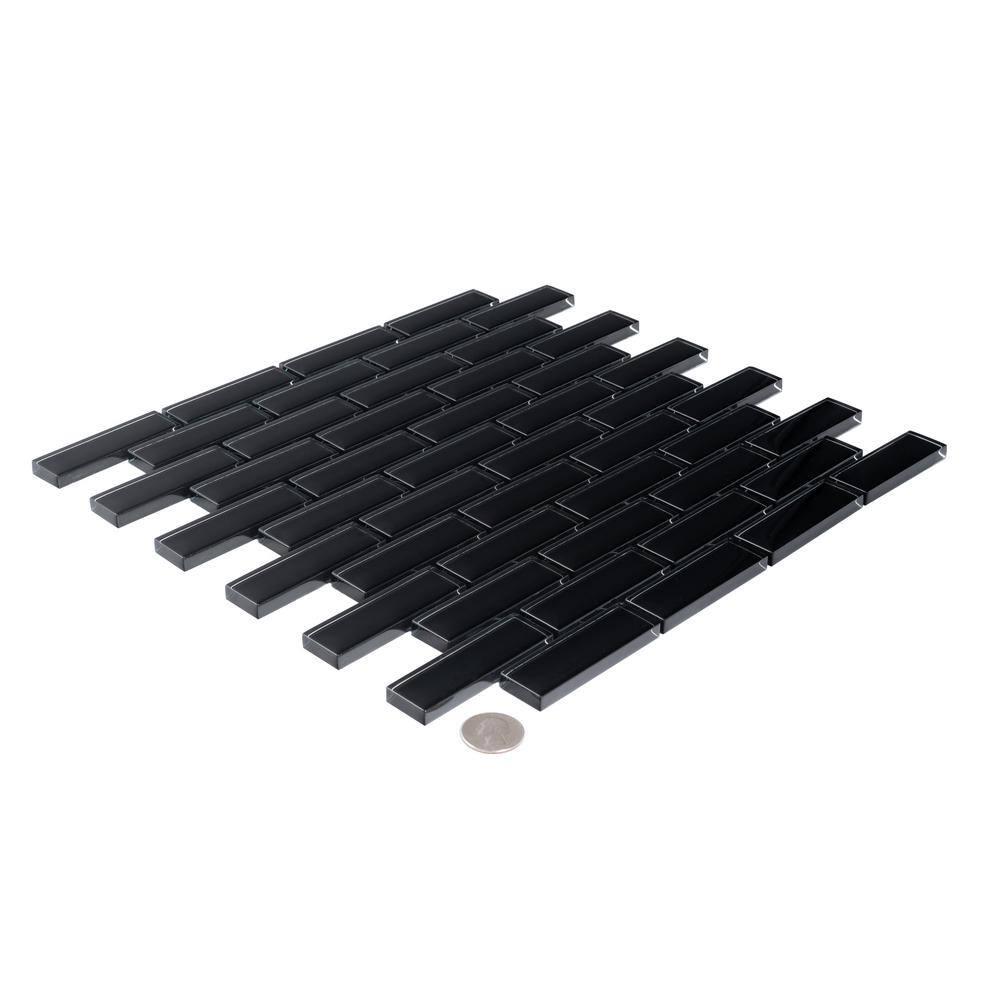 Apollo Tile   5 Pack 11.9-in x 11.9-in Black Rectangular Glossy Finished Glass Mosaic Wall and Floor Tile (4.92 sq ft/case)