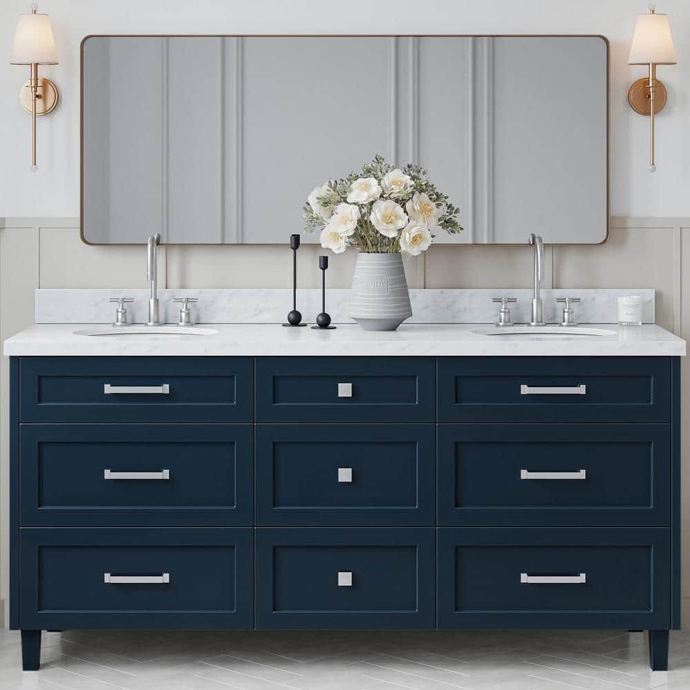 ARIEL Monrow 73 Double Sink Bathroom Vanity with Italian Carrara Marble Top
