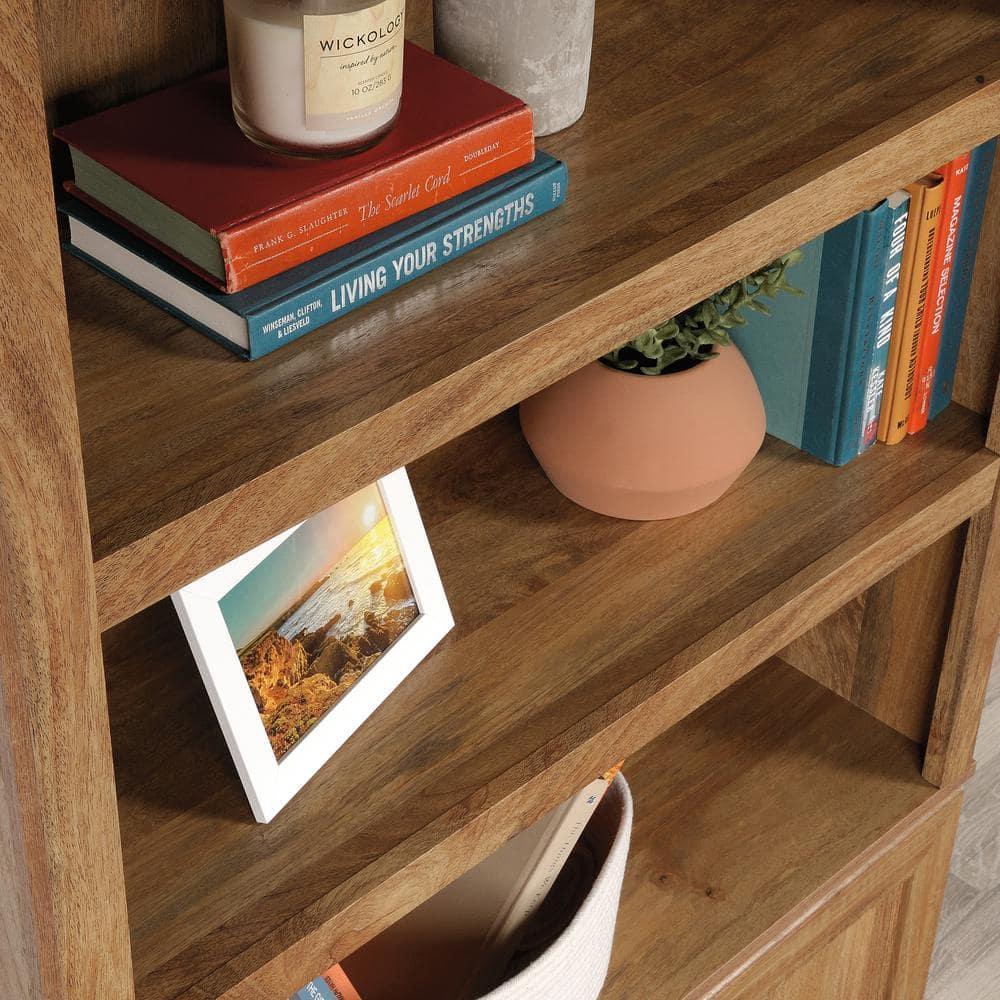 70" 5 Shelf Bookcase with Doors Yellow - Sauder: Sindoori Mango, Vertical Storage