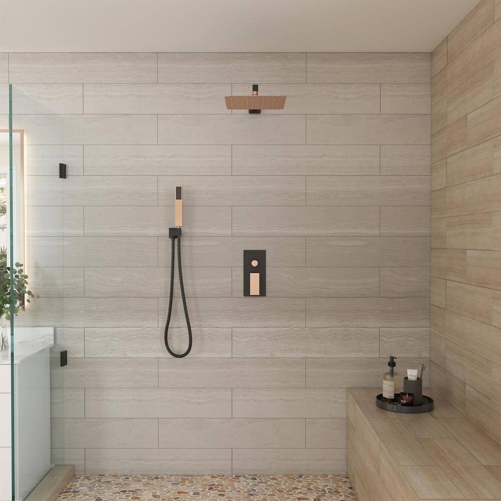 10 Inch Matte Black Shower System with Handheld Shower head, Bathroom Mixer Shower Set Wall Mounted Shower Faucet Rough-in Valve and Trim Kit