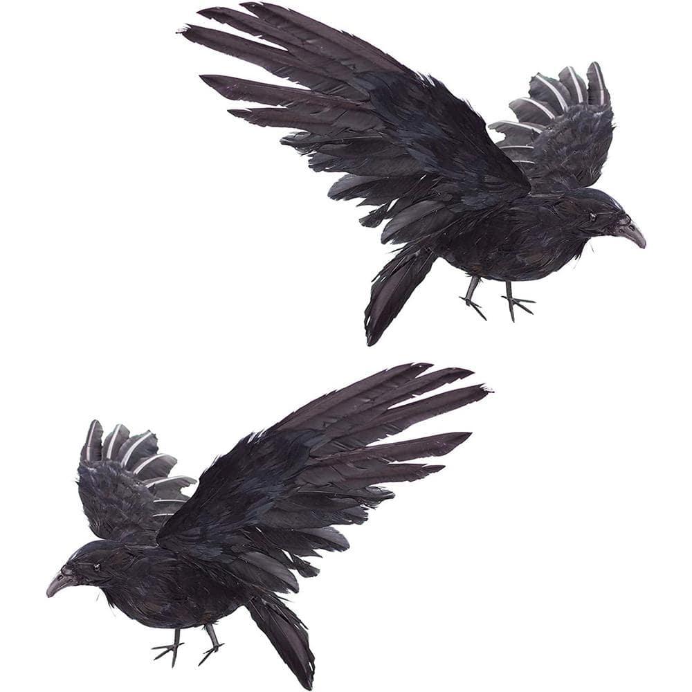Extra Large Black Feathered Halloween Indoor/Outdoor Crows (2-Pack)